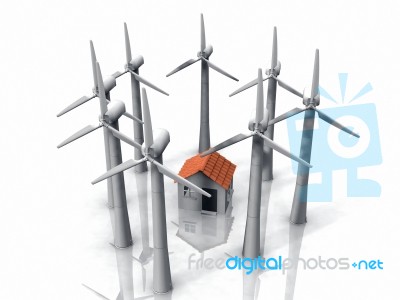 House With Windmill Stock Image
