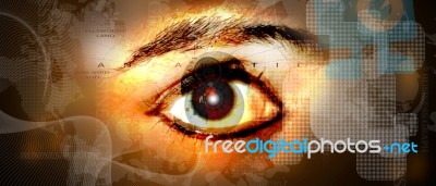 Human Eye On Technology Design Background Stock Image