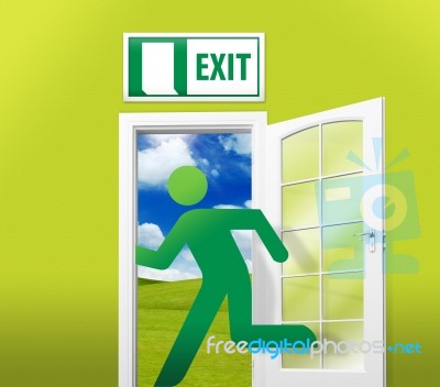 Human Sign Running Exit Door Stock Image