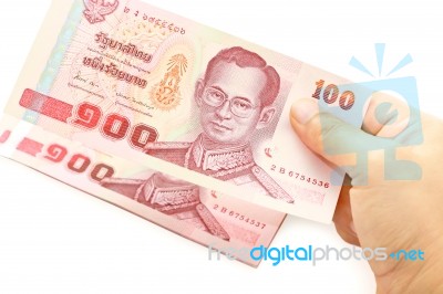 Hundred Baht Banknotes Thailand Stock Photo