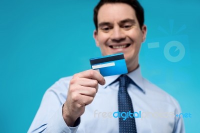 I Am Happy, Got My New Credit Card Stock Photo