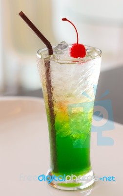Ice Drink Whith Red Cherry Stock Photo