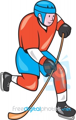 Ice Hockey Player With Stick Cartoon Stock Image