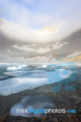 Ice Sheet In Iceberg Lake, Glacier National Park Stock Photo