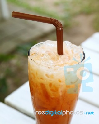 Iced Tea With Straw Stock Photo