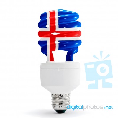 Iceland Flag On Energy Saving Lamp Stock Photo
