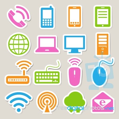 Icon Set Of Mobile Devices , Computer And Network Connections Stock Image