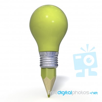 Idea Light Bulb With green Pencil Stock Image