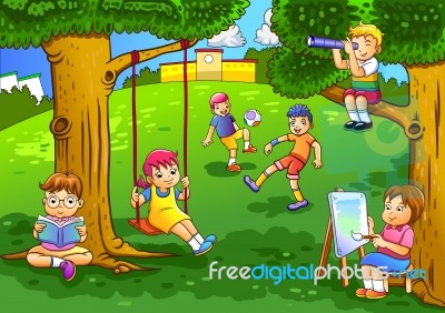 Illustration Of A Kids Playing In The Garden Stock Image