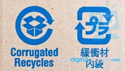 Image Close-up Of Blue Recycle Fragile Symbol Stock Photo