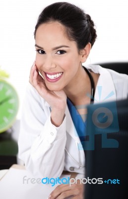 Image Of Beautiful Asian Doctor In Her Cabin Stock Photo