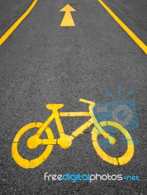 Image With Yellow Arrows And Bicycle Stock Photo