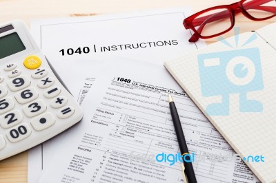 Income Tax Income Return Form On Work Table Stock Photo