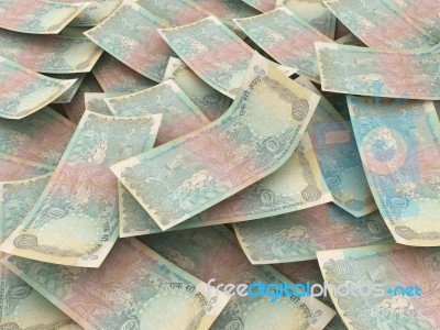 Indian Rupees, Money Pile Indian Bills Stock Photo