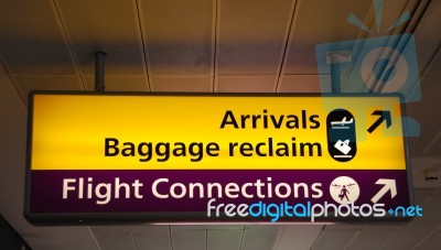 Informational Signs At The Airport Stock Photo