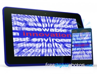 Innovation Tablet Shows Originality Creating And Improving Stock Image