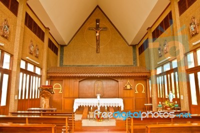 Inside Of Wood Church Stock Photo