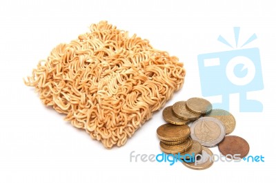 Instant Noodles With Euro Coin Stock Photo