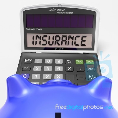 Insurance Calculator Shows Protection Through Secure Policy Stock Image