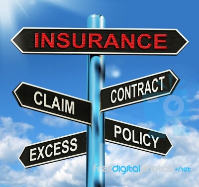 Insurance Signpost Mean Claim Excess Contract And Policy Stock Image