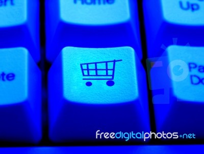 Internet Shopping Cart Payment Press Button Stock Photo