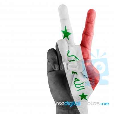 Iraq Flag On Hand Stock Photo