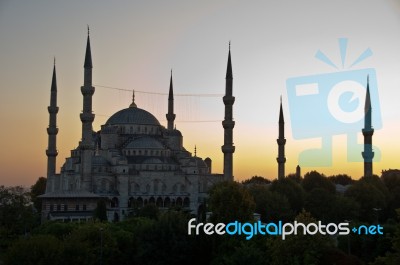 Istanbul - Blue Mosque In Sunset Stock Photo