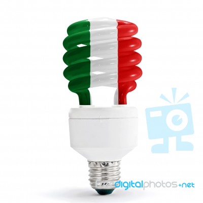 Italy Flag On Energy Saving Bulb Stock Photo