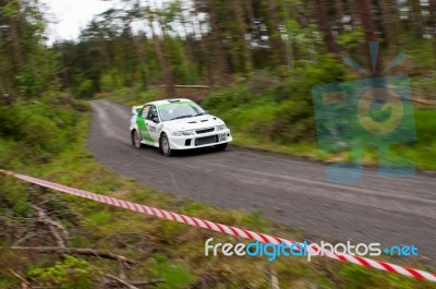 J. Laverty Driving Mitsubishi Evo Stock Photo