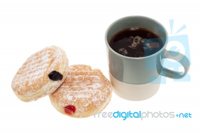 Jam Donuts And Coffee Stock Photo