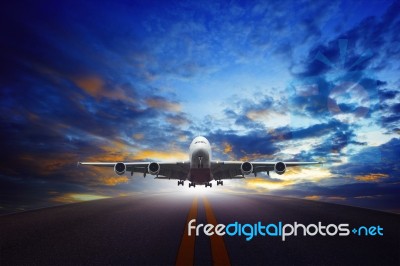 Jet Plane Take Off From Urban Airport Runways Use For Air Transp… Stock Photo