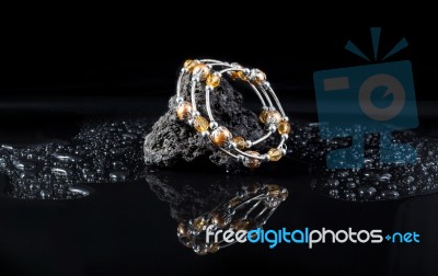 Jewelry Bracelet With Amber And Silver Beads Stock Photo