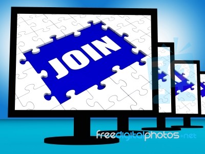 Join On Monitors Shows Sign Up Registration Membership Or Volunt… Stock Image