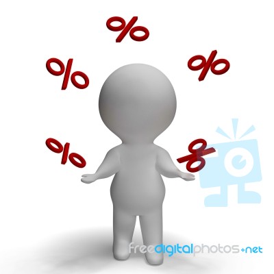 Juggling Percent Sign With 3d Man Climbing Showing Percentage Stock Image