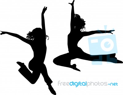 Jumping Silhouette Friends Stock Image