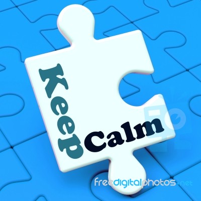Keep Calm Puzzle Shows Calming Relax And Composed Stock Image