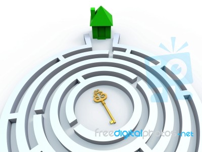 Key To House In Maze Shows Property Search Stock Image