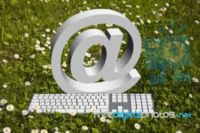 Keyboard With At In Daisy Garden Stock Image