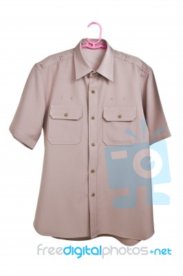 Khaki Shirt Uniform Isolated On White Background Stock Photo