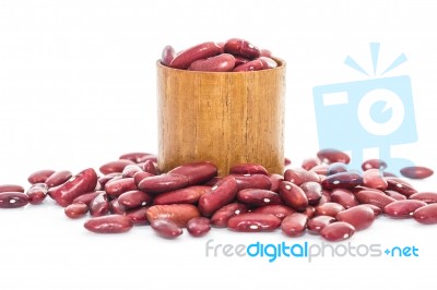 Kidney  Beans In Wood Cup On White Background Stock Photo