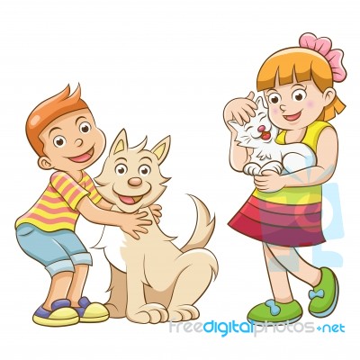 Kids And Pets Stock Image