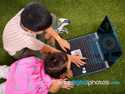 Kids Browsing The Internet Stock Photo