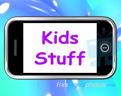 Kids Stuff On Phone Means Online Activities For Children Stock Image