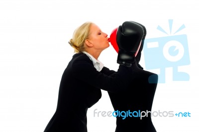 Kissing Businesswoman Stock Photo