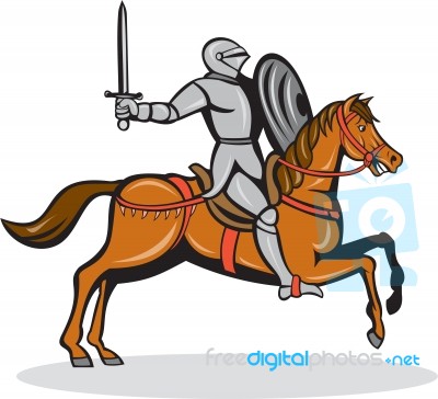 Knight Riding Horse Cartoon Stock Image