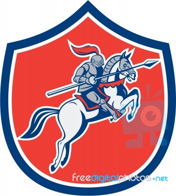 Knight Riding Horse Lance Shield Cartoon Stock Image