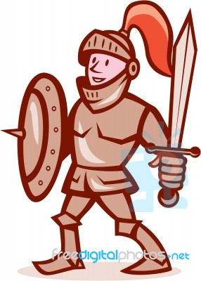 Knight Shield Sword Cartoon Stock Image