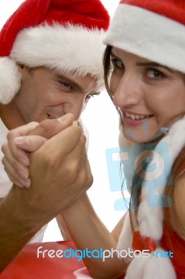 Lady And Man Doing Arm Wrestling Stock Photo