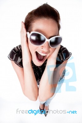 Lady Closing Her Ears With Hands Stock Photo
