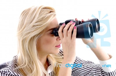 Lady Looking Through Binocular Stock Photo